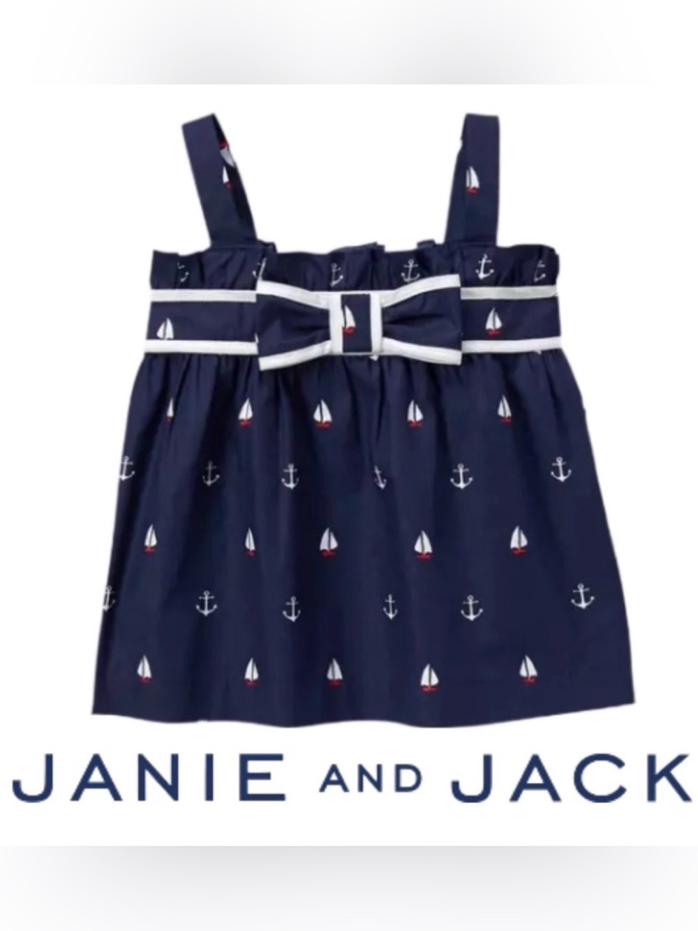 Janie and Jack Navy Sailboat Print Tank Top with White Trim